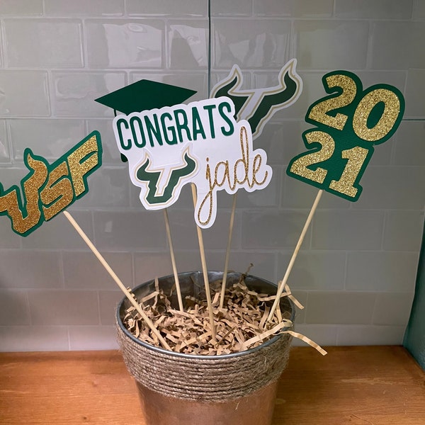 University of south Florida centerpiece sticks, bulls, Usf grad party, go bulls