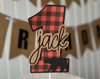 Buffalo Plaid Lumberjack Number Cake Topper: Personalized Party Decor