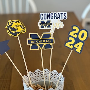 University of Michigan graduation centerpiece sticks , Michigan , graduation party