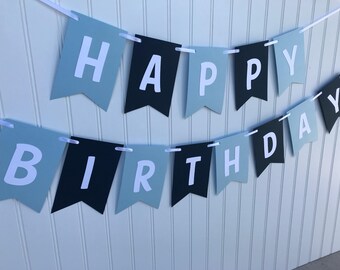 Light blue and navy happy birthday banner