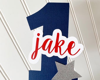 Personalized Red, white, blue & silver cake topper| 4th of July | Summer |