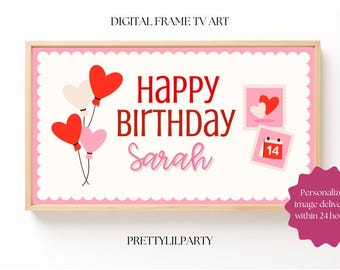 Arte de TV de cumpleaños personalizado de San Valentín: Osito de peluche, corazones (descarga digital) día de San Valentín