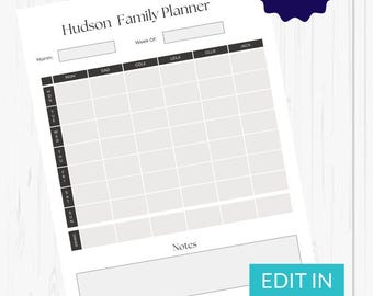 Planificador semanal familiar / Editable en Canva / Descarga instantánea / Hasta 4 nombres de niños