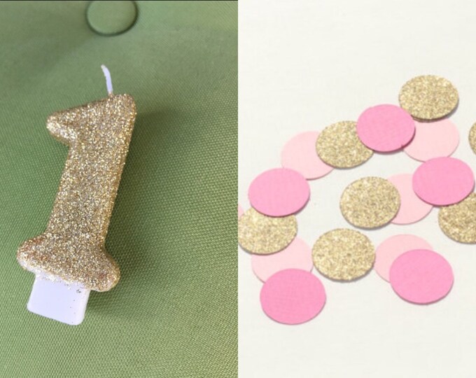 Pink and Gold Confetti & Gold Glitter Number 1 Candle - Etsy