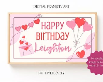 Arte de TV de cumpleaños personalizado de San Valentín: Osito de peluche, corazones (descarga digital) día de San Valentín