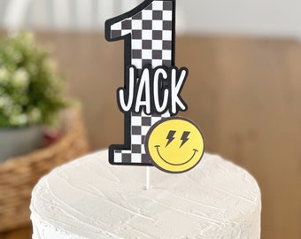 Personalized One Happy Dude 1st Birthday Cake Topper: Smiley Face