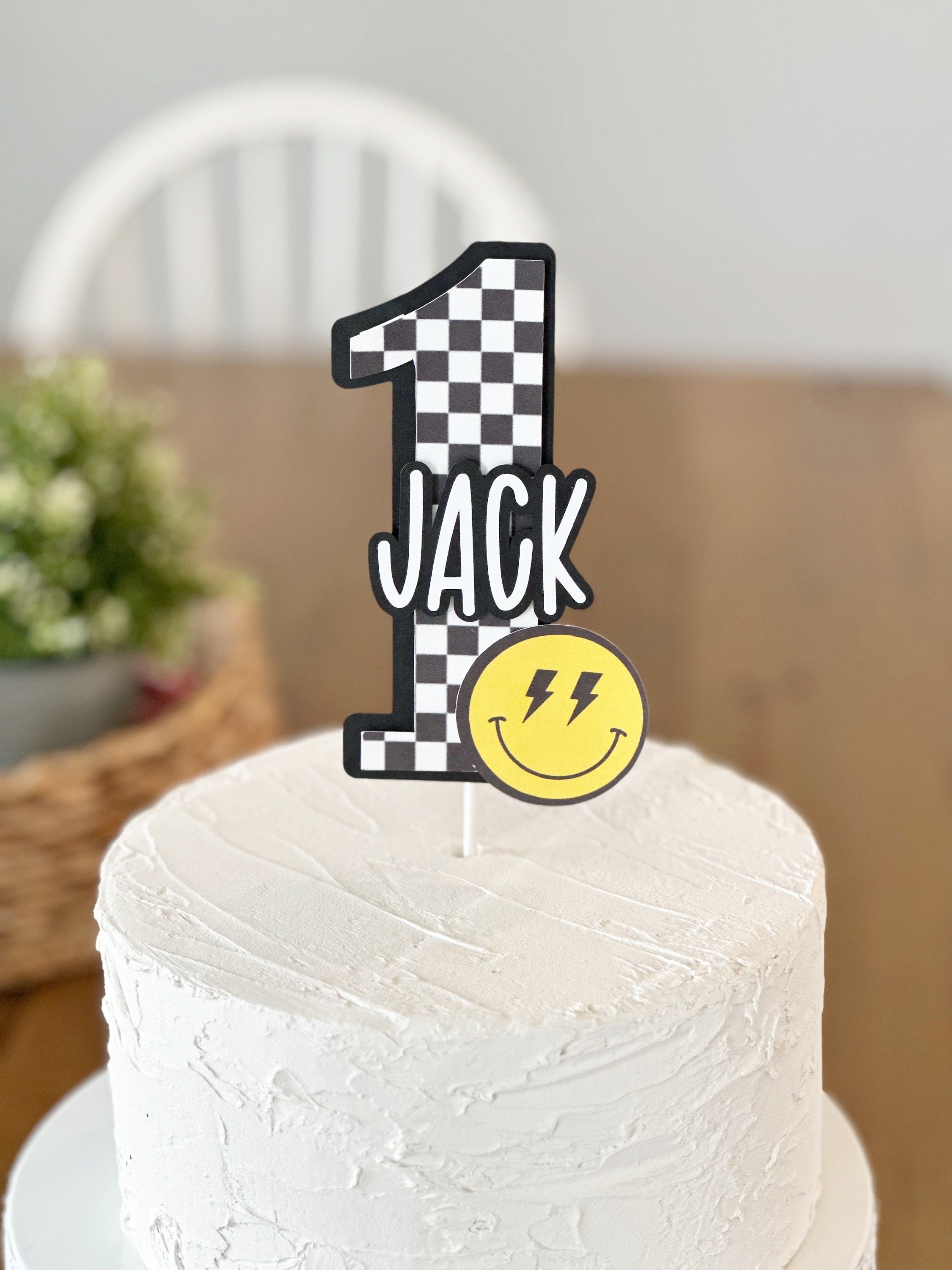 Personalized One Happy Dude 1st Birthday Cake Topper: Smiley Face