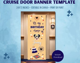Plantilla de pancarta de cumpleaños para puerta de crucero Disney (editable en Canva)