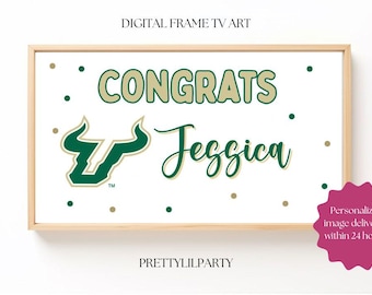 Marco de graduación de la USF para TV, descarga digital "Felicidades Graduado", decoración de graduación para TV Samsung, arte de graduación personalizado para TV, decoración para fiesta de graduación
