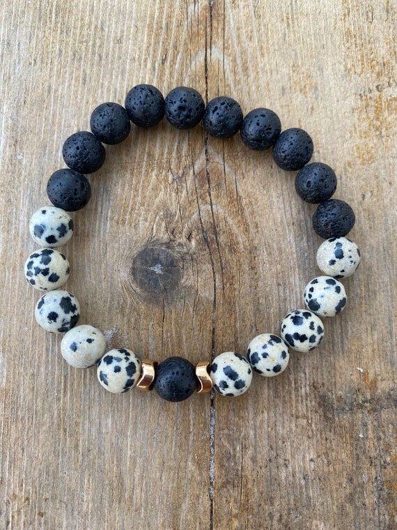 Dalmatian Jasper and Lava Stone Healing Crystal Bracelet