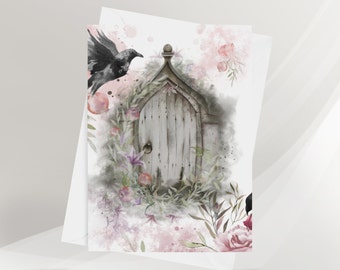 Watercolor Garden Gate and Raven Note Cards All Occasion Note Cards Stationery Set Blank Cards Set with Envelopes