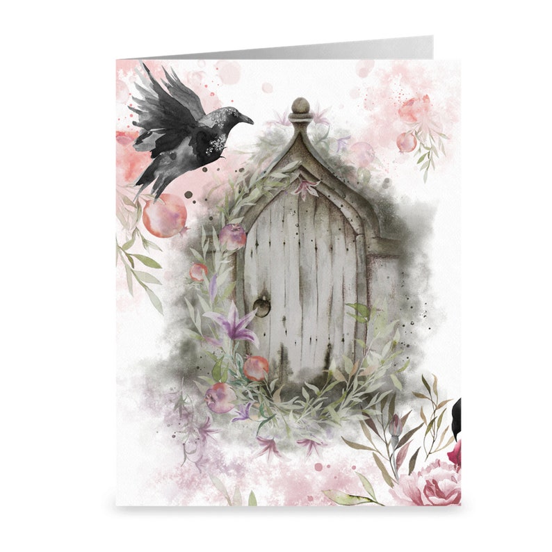 Watercolor Garden Gate and Raven Note Cards All Occasion Note Cards Stationery Set Blank Cards Set with Envelopes