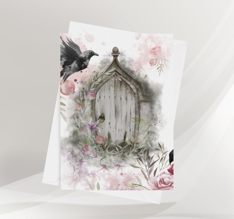 Watercolor Garden Gate and Raven Note Cards All Occasion Note Cards Stationery Set Blank Cards Set with Envelopes
