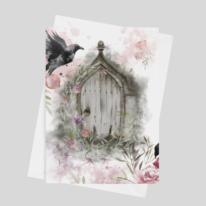 Watercolor Garden Gate and Raven Note Cards All Occasion Note Cards Stationery Set Blank Cards Set with Envelopes