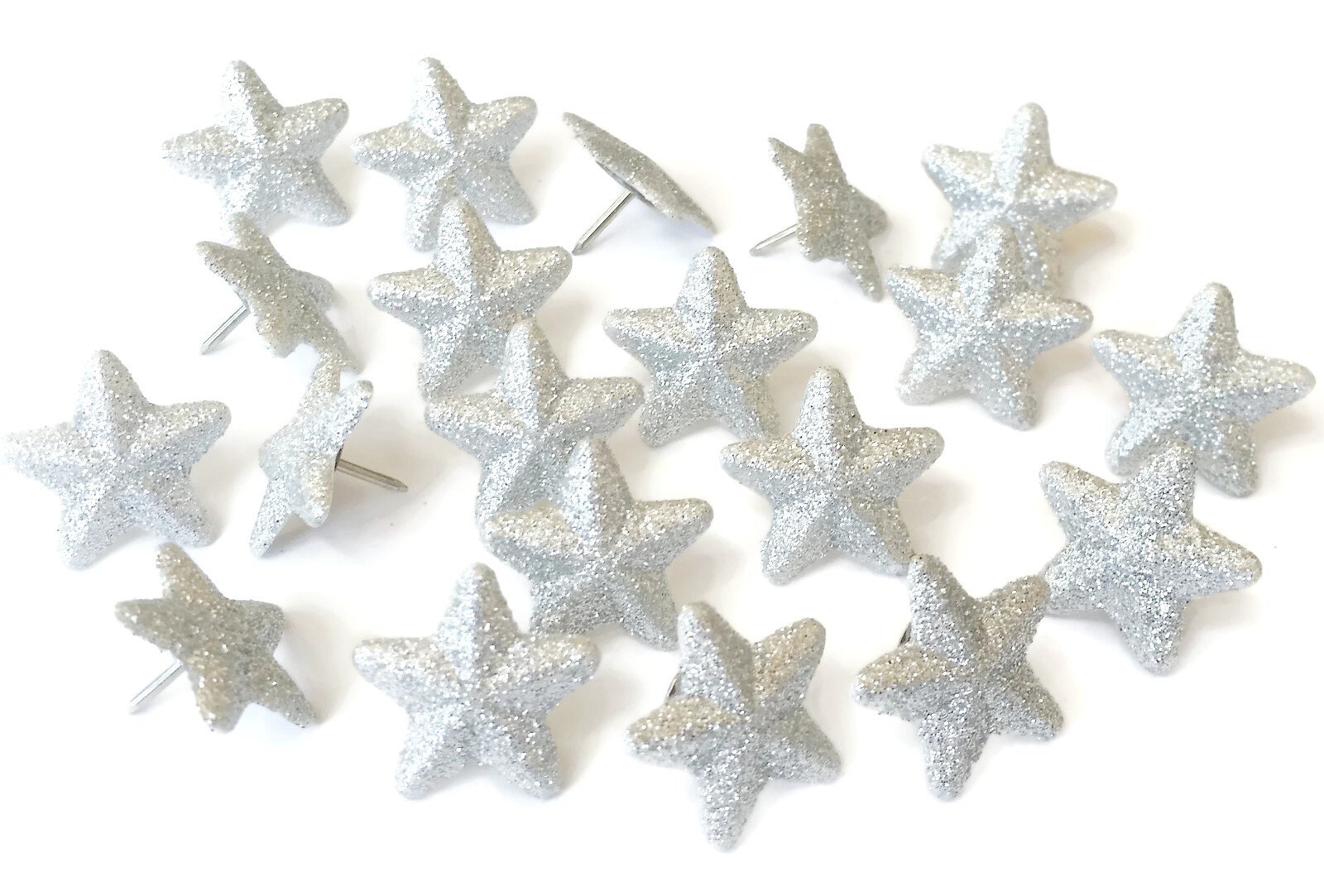 Silver Stars Push Pins Silver Glitter Stars Wedding Bridal