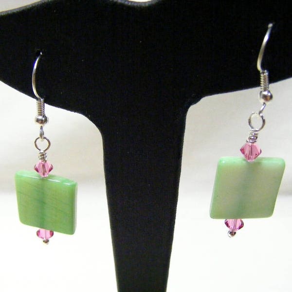 Green Shell Square Errings