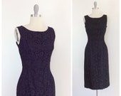 50s Black Lace Wiggle Dress 1950s Vintage LBD Party Cocktail Dress Medium Size 6