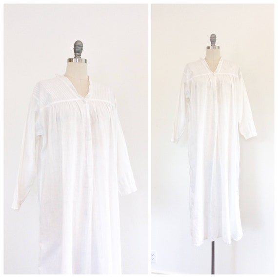 30s White Cotton NRA Label Nightie / 1940s Vintage