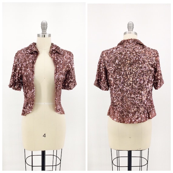 30s Brown Sequin Bolero Jacket / 1930s Vintage Sho