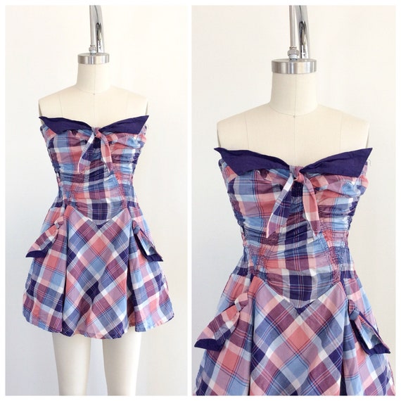 40s Plaid Print Cotton Playsuit / 1940s Vintage Pi