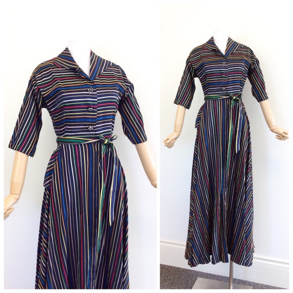 50s Ribbon Maxan Floor Length Dress Coat / 1950s V