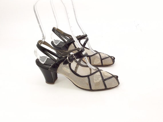 30s Black & White Peep-Toe Heels / 1930s Vintage P