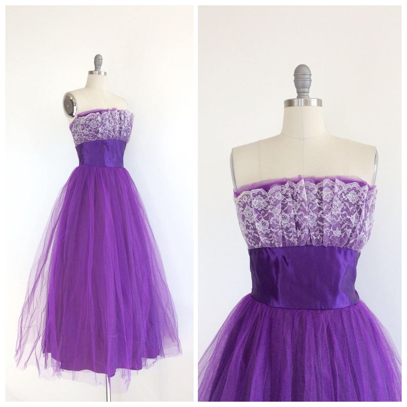 FINAL SALE /// 50s Purple Lace & Tulle Party Dress / 1950s | Etsy