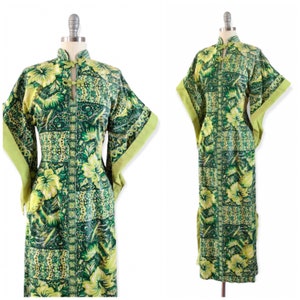 RESERVED on LAYAWAY /// 40s Green Floral Hawiian Print Pake Mu Dress / 1940s Vintage Pake Muu Novelty Print Cotton Dress / Medium / Size 6 image 4