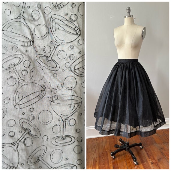 50s CHAMPAGNE Print Flocked Skirt / 1950s Vintage 