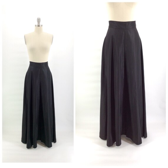 40s Black Nylon Maxi Skirt 1940s Vintage High Waisted Floor Length Skirt Medium Size 6