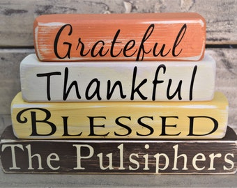 Personalized Thanksgiving/Fall Decor Grateful Thankful Blessed Blocks