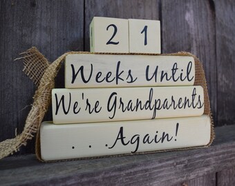 Grandparents Again countdown blocks weeks until we're grandparents shower gift Mothers Day Fathers Day