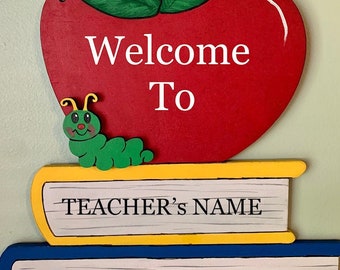 Personalized Teacher Door Hanger: Apple Welcome Sign, Handmade