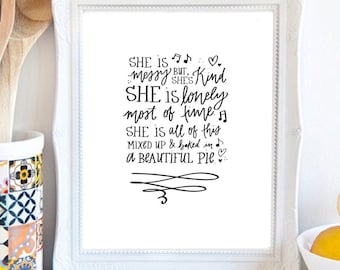 Waitress Musical Print - She Used To Be Mine Calligraphy (Digital Download)