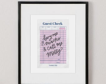 Guest Check Wall Art - Buy me snacks and call me pretty - Printable Art - Digital Download - Trendy Wall Art - Kitchen Art, Dorm Room