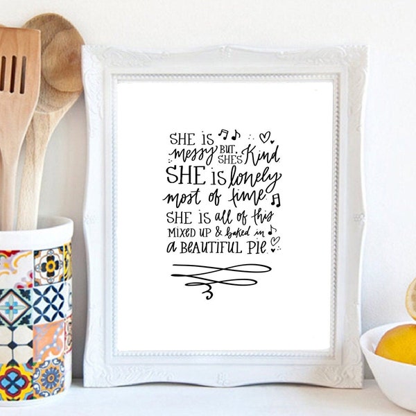 Elle était à moi - Serveuse The Musical - Sara Bareilles - Musique Printable Calligraphy Quote art Print- DOWNLOAD