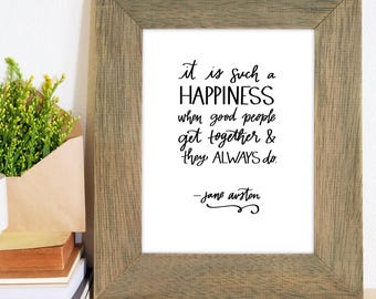 Lámina con cita de Emma de Jane Austen, Arte de pared sobre la felicidad (Descarga digital)