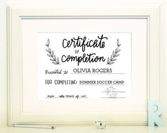 Simple Leaves Certificate of Completion - FILLABLE PDF - PRINTABLE, unfilled, diy