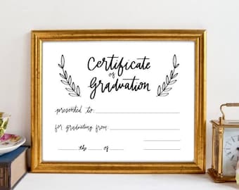 Simple Leaves Certificate of Graduation - PRINTABLE - Home School Diploma - eLearning - FILLABLE PDF