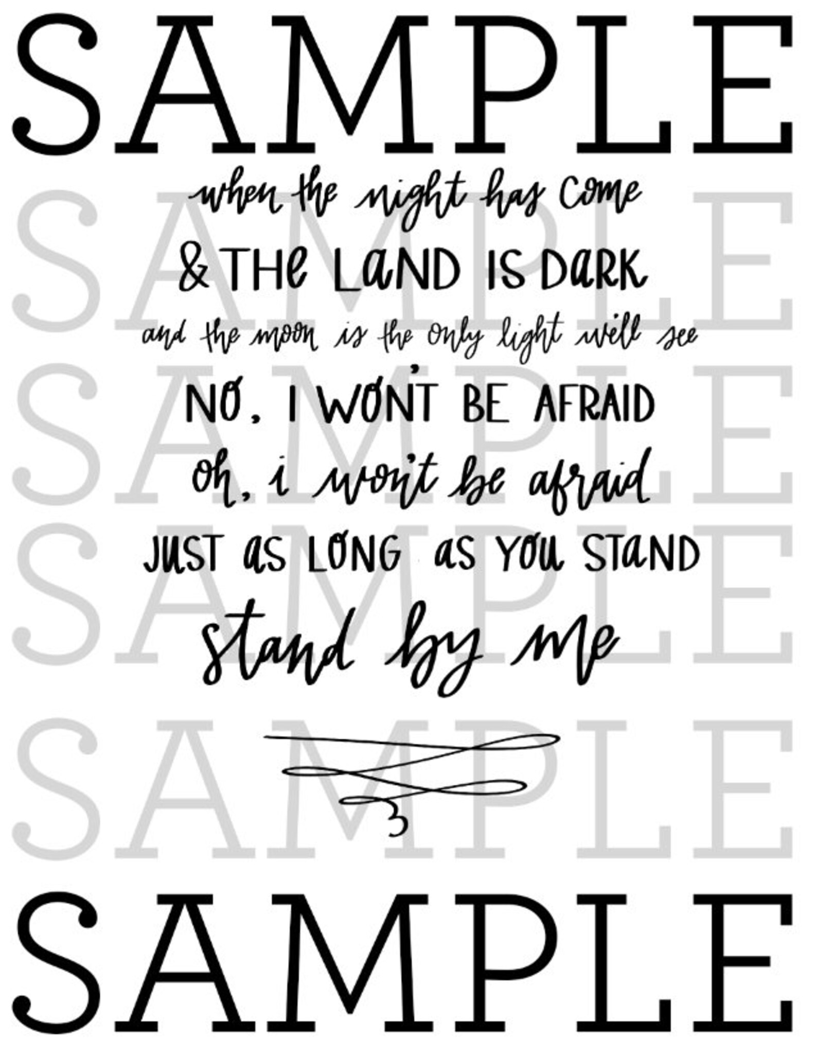 Stand by Me Lyrics Original Calligraphy Ben E. King John Etsy