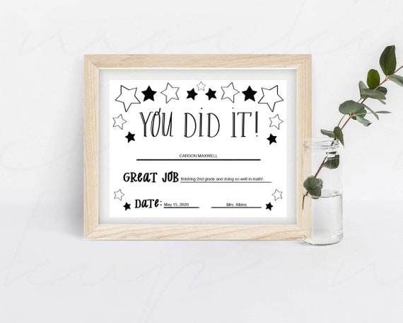 You Did It! Certificate for Younger Kids - Award - FILLABLE PDF 