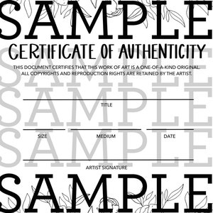 Certificate of Authenticity for Artwork - Original Calligraphy Fill-in ...