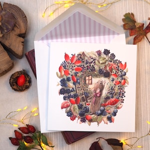 Carte de voeux automne souris // Carte vierge