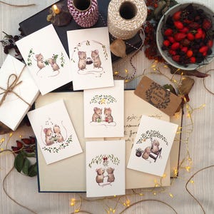 Biglietti di Natale// Set di sei// Topi di Natale// Biglietti A7