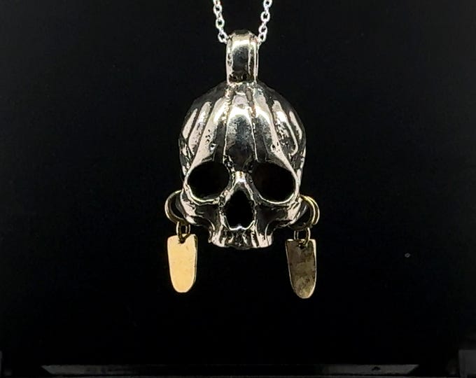 Tribal Skull Pendant Necklace & Earring Set - Silver Amulet for Protection - Unisex Handmade Jewelry with Chain