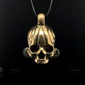 Tribal Skull Pendant Necklace with Hanging Earrings - Brass Amulet for Protection - Unisex Handmade Jewelry with Leather String