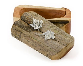 Driftwood Box with Sterling Silver Maple Leaves