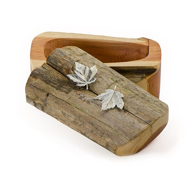 Driftwood Box with Sterling Silver Maple Leaves