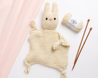 Baby Bunny Knitted Comforter | Kris Bunny Baby Comforter Knitting Kit by Stitch & Story