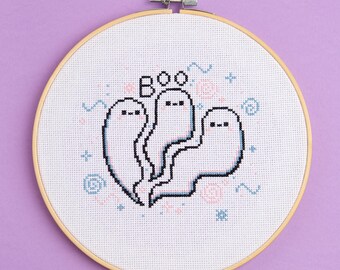 Halloween Cross Stitch Kits | Boo Ghosts | Beginner Friendly Cross Stitch Kit by Stitch & Story